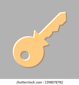 Key sign illustration. Emboss effect with light orange icon on gray background.
