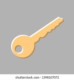 Key sign illustration. Emboss effect with light orange icon on gray background.
