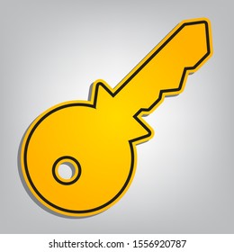 Key sign illustration. Flat orange icon with overlapping linear black icon with gray shadow at whitish background. Illustration.