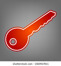Key sign illustration. Flat red icon with linear white icon with gray shadow at grayish background. Illustration.