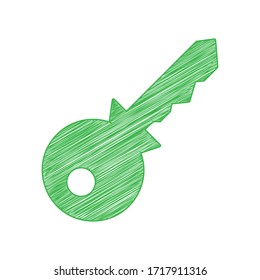 Key sign illustration. Green scribble Icon with solid contour on white background. Illustration.