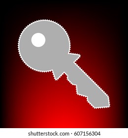 Key sign illustration. Postage stam or old photo style on red-black gradient background.