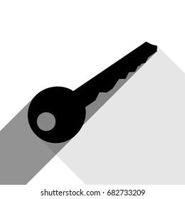 Key sign illustration. Vector. Black icon with two flat gray shadows on white background.