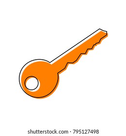 Key sign illustration. Vector. Black line icon with shifted flat orange filled icon on white background. Isolated.