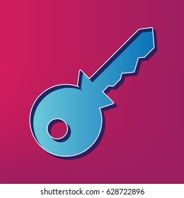 Key sign illustration. Vector. Blue 3d printed icon on magenta background.