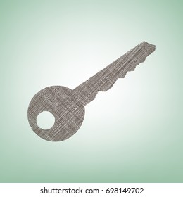 Key sign illustration. Vector. Brown flax icon on green background with light spot at the center.