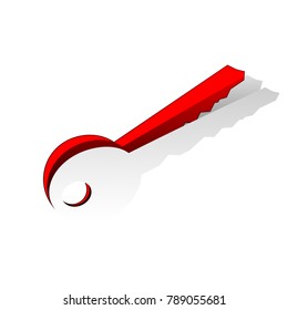 Key sign illustration. Vector. Detachable paper icon with red body stock. Isolated.