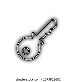 Key sign illustration. Vector. Double contour black icon with soft shadow at white background. Isolated.