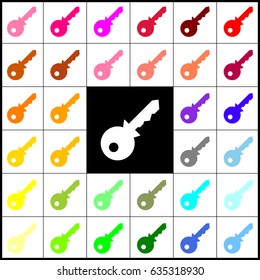 Key sign illustration. Vector. Felt-pen 33 colorful icons at white and black backgrounds. Colorfull.