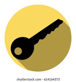 Key sign illustration. Vector. Flat black icon with flat shadow on royal yellow circle with white background. Isolated.