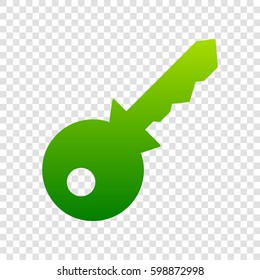 Key sign illustration. Vector. Green gradient icon on transparent background.