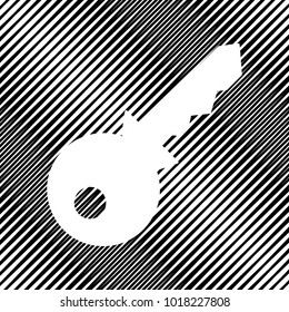 Key sign illustration. Vector. Icon. Hole in moire background.
