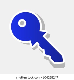 Key sign illustration. Vector. New year bluish icon with outside stroke and gray shadow on light gray background.