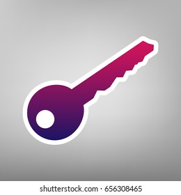Key sign illustration. Vector. Purple gradient icon on white paper at gray background.