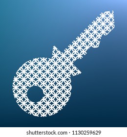 Key sign illustration. Vector. White textured icon at lapis lazuli gradient background.