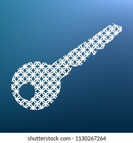 Key sign illustration. Vector. White textured icon at lapis lazuli gradient background.