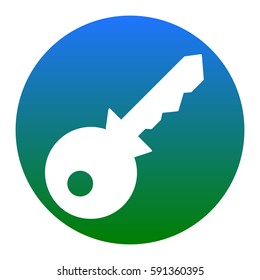 Key sign illustration. Vector. White icon in bluish circle on white background. Isolated.