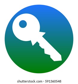 Key sign illustration. Vector. White icon in bluish circle on white background. Isolated.