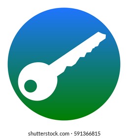 Key sign illustration. Vector. White icon in bluish circle on white background. Isolated.
