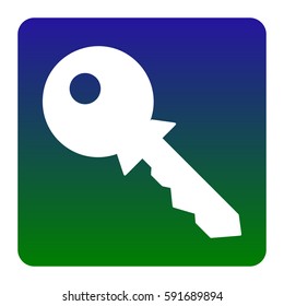 Key sign illustration. Vector. White icon at green-blue gradient square with rounded corners on white background. Isolated.