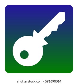 Key sign illustration. Vector. White icon at green-blue gradient square with rounded corners on white background. Isolated.