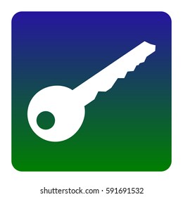 Key sign illustration. Vector. White icon at green-blue gradient square with rounded corners on white background. Isolated.