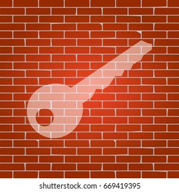 Key sign illustration. Vector. Whitish icon on brick wall as background.