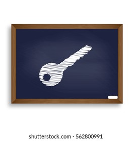 Key sign illustration. White chalk icon on blue school board with shadow as background. Isolated.