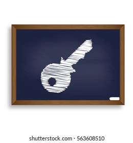 Key sign illustration. White chalk icon on blue school board with shadow as background. Isolated.