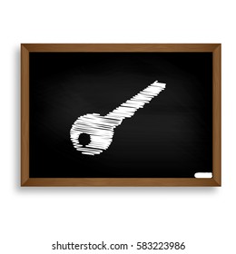 Key sign illustration. White chalk icon on black school board
