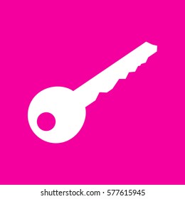 Key sign illustration. White icon at magenta background.