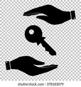Key sign. Save or protect symbol by hands.