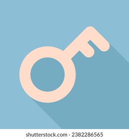 Key sign. Unbleached silk Icon with very long shadow at dark sky blue background. Illustration.