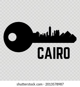 The key with the silhouette of Cairo isolated on transparent background. Vector illustration.