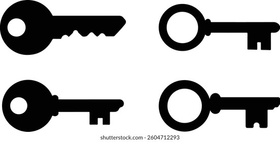 Key silhouette icon set vector on white background