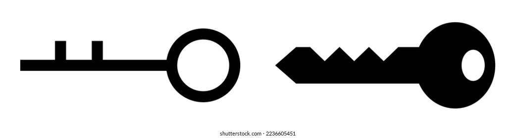 Key silhouette icons of different shapes. Vector.