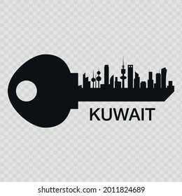 The key with the silhouette of Kuwait isolated on transparent background. Vector illustration.