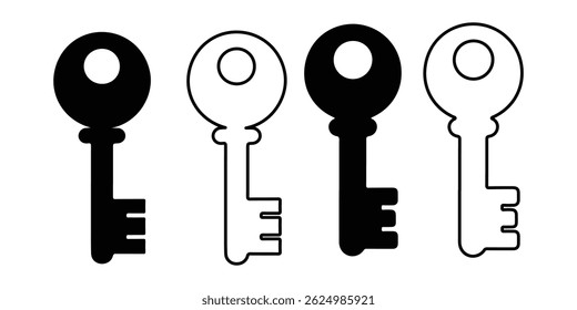Key silhouette and outline icon set vector on white background