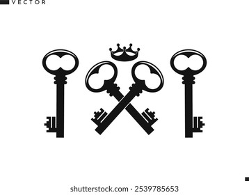 Key silhouette. Vintage style icon. Isolated keys with crown vector