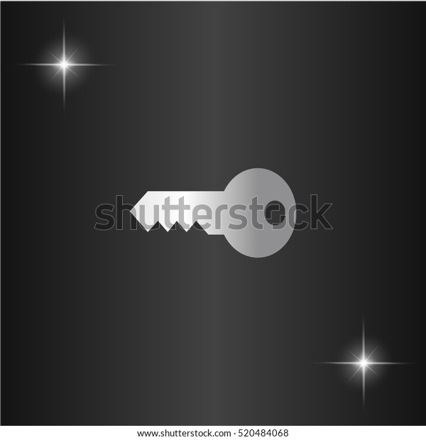 Key . Silver flat vector icon on black background\
with star