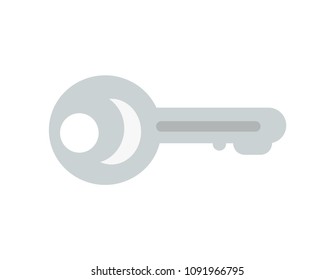 Key silver object closeup, shining element with hole for trinket, item allowing to access house or property, vector illustration isolated on white