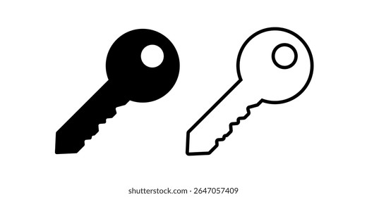 Key simple icon. Lock door pictogram, house or keyword vector symbol, password or success silhouette, key flat shape isolated on white background