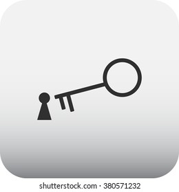 Key simple icon on grey square  background