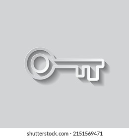 Key simple icon vector. Flat design. Paper style with shadow. Gray background.ai