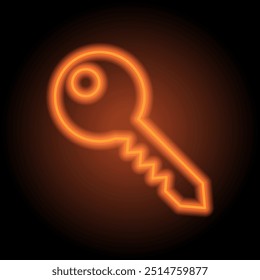 Key simple icon, vector. Flat design. Orange neon on black background.ai