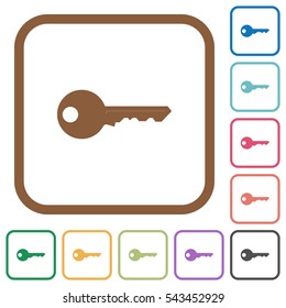 Key simple icons in color rounded square frames on white background