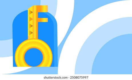 Key in a Simple Minimalist Geometry Background with a Copy Space Area Vector Cartoon Illustration. Suitable for Security Awareness Backdrop Content