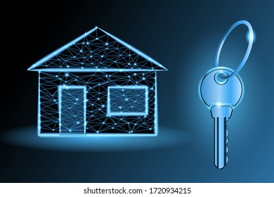 Key and small house - concept low poly vector illustration