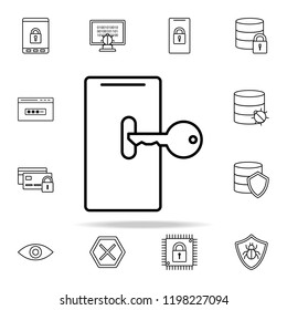 key to smart phone icon. Virus antivirus icons universal set for web and mobile