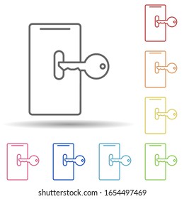 Clave para el teléfono inteligente en un icono de estilo multicolor. Línea delgada simple, contorno vectorial de iconos antivirus para ui y ux, sitio web o aplicación móvil